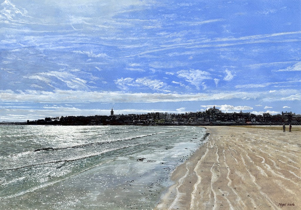 Watercolour of St Andrew's West Sands by Nigel Wade
